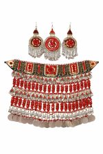 Traditional Afghan Beaded Jewelry Set – Ethnic Necklace with Earrings & Forehead Mantika
