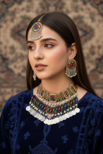 Nomad Queen Afghan Jewelry Set – Colorful Necklace, Matching Earrings & Mantika - Image 2