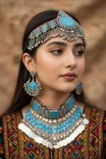 Royal Afghan Ethnic Jewelry – Necklace, Mantika & Earrings, Handmade - Image 2