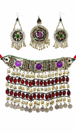 Royal Afghan Ethnic Jewelry – Necklace, Mantika & Earrings, Handmade
