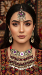 Royal Afghan Ethnic Jewelry – Necklace, Mantika & Earrings, Handmade - Image 2