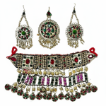 Royal Afghan Ethnic Jewelry – Necklace, Mantika & Earrings, Handmade