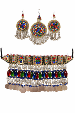 Nomad Queen Afghan Jewelry Set – Colorful Necklace, Matching Earrings & Mantika