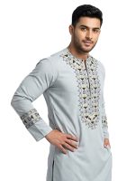 Floral Geometric Embroidered Kameez Shalwar with Scarf – Custom Made - Image 2