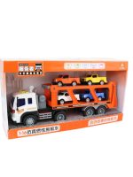 IndusBay Car Carrier Truck Toy – Friction Powered Transporter with 4 Pickup Trucks WY572A1