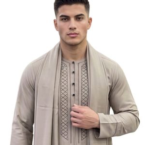 custom tailored kameez shalwar - Beige Embroidered Kameez Shalwar with