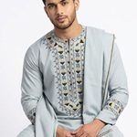 Floral Geometric Embroidered Kameez Shalwar with Scarf – Custom Made