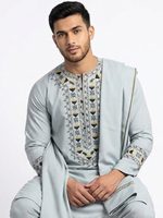 Floral Geometric Embroidered Kameez Shalwar with Scarf – Custom Made