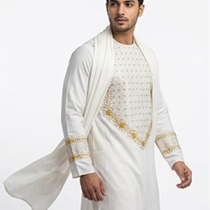 white and gold embroidered kameez shalwar - White & Gold