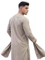 Beige Embroidered Kameez Shalwar with Matching Scarf – Custom Tailored - Image 3