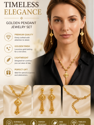 Gold Tone Necklace & Earrings Set