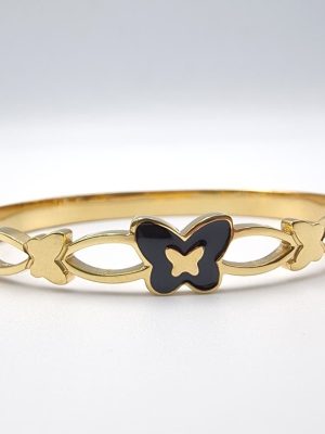 Black Enamel Butterfly Bangle - Zambeel