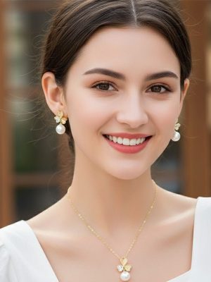 Butterfly & Pearl Pendant Jewelry Set - Zambeel