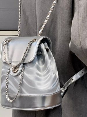 Chain Backpack Women's Water Ripple Fashion Travel Backpack Bags - Zambeel