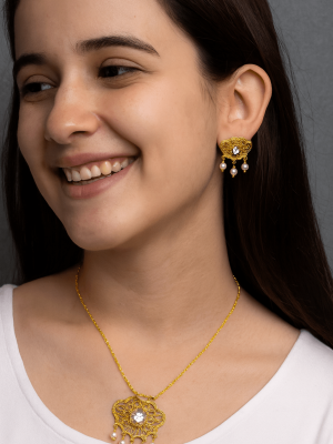Classic Pearl Drop Filigree Necklace Set - Zambeel