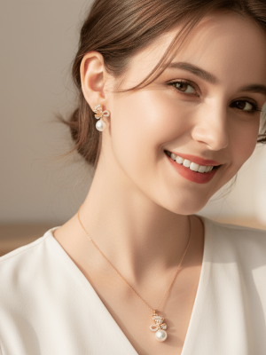 Crystal Bow Pearl Jewelry Set - Zambeel