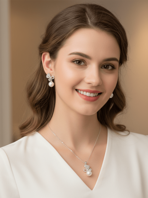 Crystal Bow Pearl Jewelry Set - Zambeel