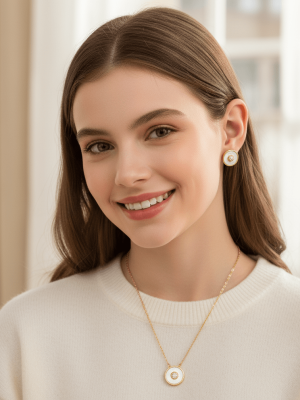Crystal Donut Circle Pendant & Stud Set - Zambeel