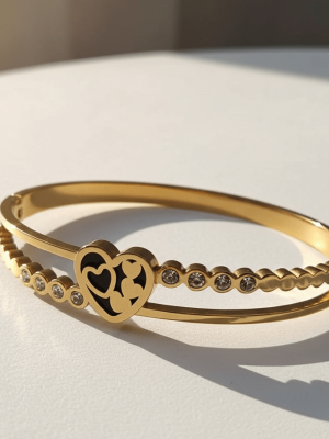 Crystal Heart Dual - Band Bangle - Zambeel