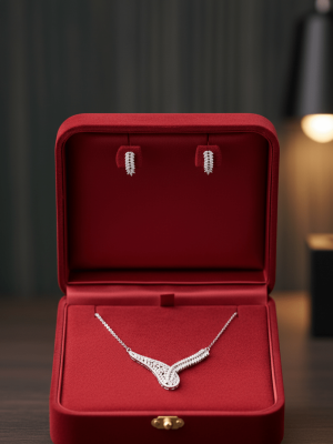 Curved Leaf Crystal Jewelry Set - Zambeel