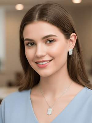 Cushion Sparkle Pendant & Stud Set - Zambeel