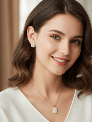 Cushion Sparkle Pendant & Stud Set - Zambeel