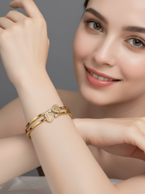 Double Heart Crystal Bangle - Zambeel
