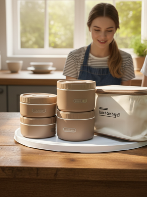 Round Lunch Box Set with Carry Bag Ⓢ
