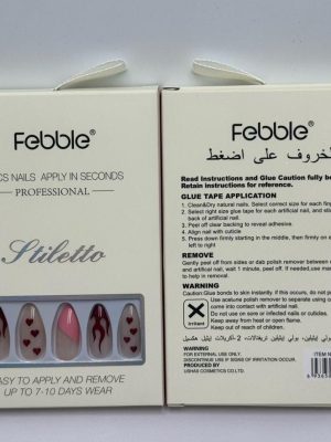Febble - Stiletto Fire & Hearts Press - On Nails (Original) - Zambeel