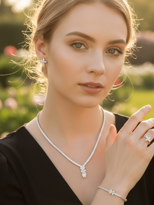 Floral Crystal Pendant Jewelry Set - Zambeel
