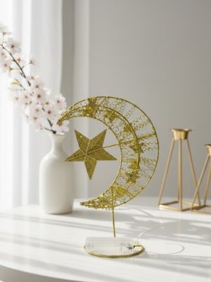 Gold Crescent Moon & Star LED Table Décor Light - Zambeel