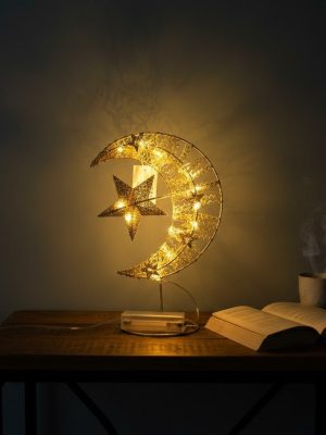 Gold Crescent Moon & Star LED Table Décor Light - Zambeel