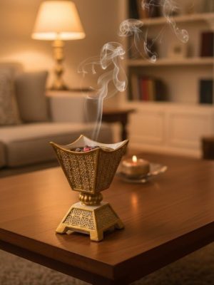 Gold Decorative Incense Burner with Cutwork Design - Zambeel