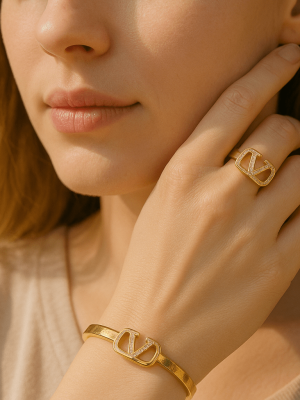 Gold - Plated Bracelet & Ring Set - Zambeel