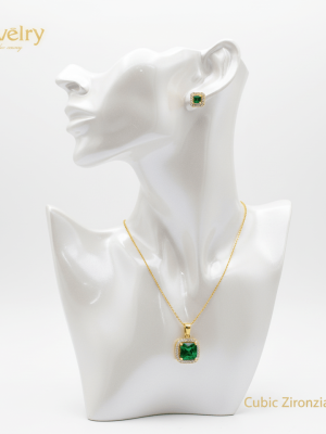 Green Square Cubic Zirconia Set - Zambeel