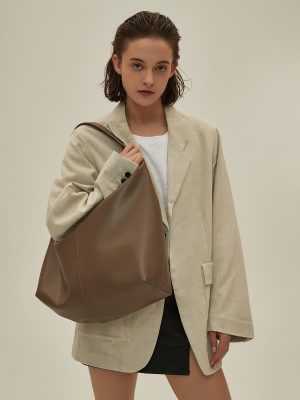 Khaki Autumn And Winter Soft Casual Large Capacity Zipper Tote Bag - Zambeel