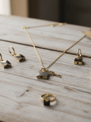 Lock & Key Black Enamel Jewelry Set - Zambeel
