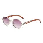 Metal Oval - Frame Sunglasses With A Wood - Grain Finish - Zambeel