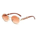 Metal Oval - Frame Sunglasses With A Wood - Grain Finish - Zambeel