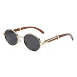 Metal Oval - Frame Sunglasses With A Wood - Grain Finish - Zambeel