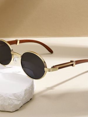 Metal Oval - Frame Sunglasses With A Wood - Grain Finish - Zambeel