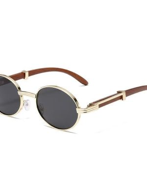 Metal Oval - Frame Sunglasses With A Wood - Grain Finish - Zambeel