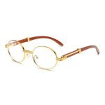 Metal Oval - Frame Sunglasses With A Wood - Grain Finish - Zambeel
