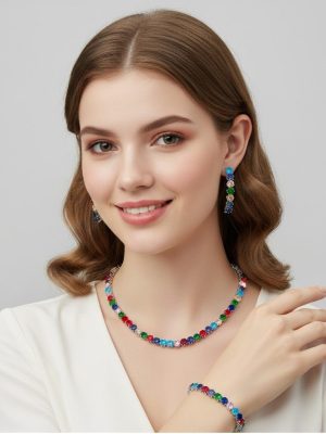 Multicolor Crystal Choker Jewelry Set - Zambeel