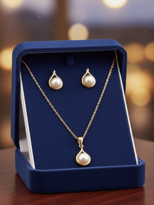 Pearl Drop Gold Pendant Set - Zambeel