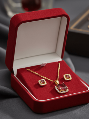 Red Square Cubic Zirconia Set - Zambeel