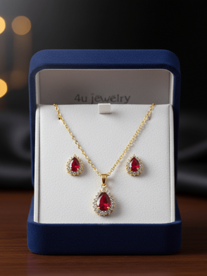 Red Teardrop Cubic Zirconia Set - Zambeel