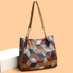 Retro Geometric Pattern Color - matching Shoulder Bag Fashion Large Capacity Stitching Handbag For Women Totes - Zambeel