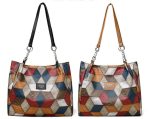 Retro Geometric Pattern Color - matching Shoulder Bag Fashion Large Capacity Stitching Handbag For Women Totes - Zambeel