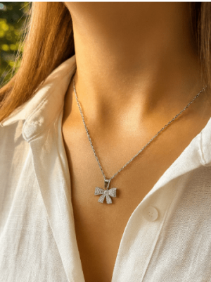 Silver Bow Tie Crystal Jewelry Set - Zambeel